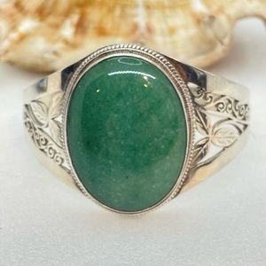 Heavy Silver .925 Adventurine Filigree Cuff Bracelet